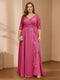A-Line/Princess V-Neck Plus Size Mother of the Bride Dresses with Appliques & Watteau Train