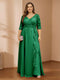 A-Line/Princess V-Neck Plus Size Mother of the Bride Dresses with Appliques & Watteau Train