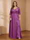 A-Line/Princess V-Neck Plus Size Mother of the Bride Dresses with Appliques & Watteau Train