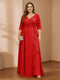 A-Line/Princess V-Neck Plus Size Mother of the Bride Dresses with Appliques & Watteau Train