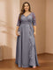 A-Line/Princess V-Neck Plus Size Mother of the Bride Dresses with Appliques & Watteau Train