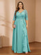 A-Line/Princess V-Neck Plus Size Mother of the Bride Dresses with Appliques & Watteau Train