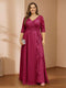 A-Line/Princess V-Neck Plus Size Mother of the Bride Dresses with Appliques & Watteau Train