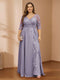 A-Line/Princess V-Neck Plus Size Mother of the Bride Dresses with Appliques & Watteau Train