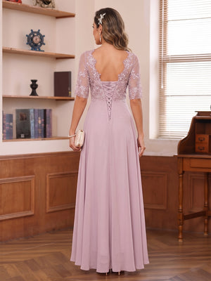 A-Line/Princess Illusion Neck Half Sleeves Asymmetrical Mother of the Bride Dresses with Appliques