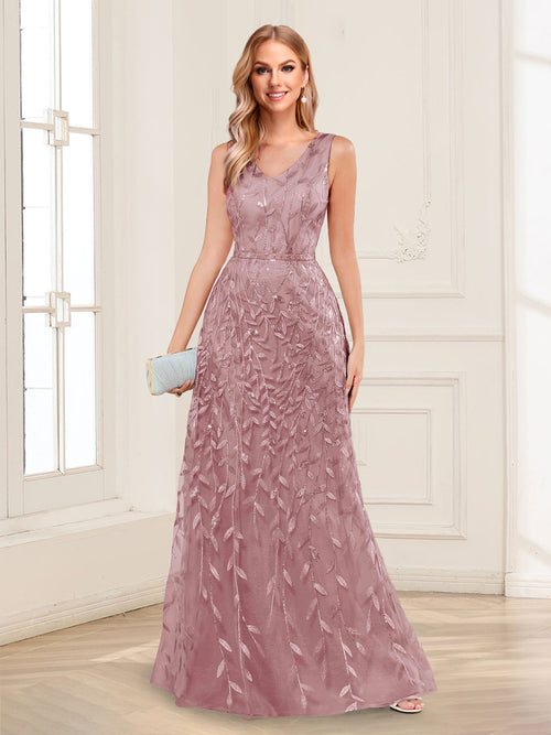 A-Line/Princess V-Neck Floor-Length Mother of the Bride Dresses with Appliques