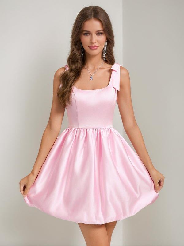 A-Line/Princess Square Sleeveless Short Homecoming Dresses with Bow