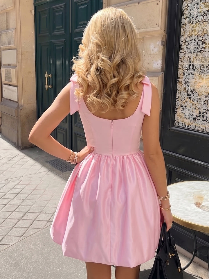 A-Line/Princess Square Neck Sleeveless Short/Mini Rush Dresses with Bowknot