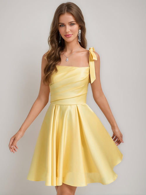 homecoming dresses short dresses Lavetir Gray A-Line/Princess Square Pleated Mini Dresses Short Homecoming Dresses with Bow(s) 2026