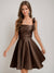 A-Line/Princess Square Pleated Mini Dresses Short Homecoming Dresses with Bow(s)