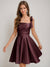 A-Line/Princess Square Pleated Mini Dresses Short Homecoming Dresses with Bow(s)