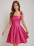 A-Line/Princess Square Pleated Mini Dresses Short Homecoming Dresses with Bow(s)