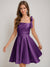 A-Line/Princess Square Pleated Mini Dresses Short Homecoming Dresses with Bow(s)