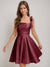 A-Line/Princess Square Pleated Mini Dresses Short Homecoming Dresses with Bow(s)
