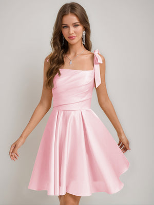 A-Line/Princess Square Pleated Mini Dresses Short Homecoming Dresses with Bow(s)