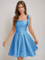 A-Line/Princess Square Pleated Mini Dresses Short Homecoming Dresses with Bow(s)
