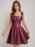 A-Line/Princess Square Pleated Mini Dresses Short Homecoming Dresses with Bow(s)