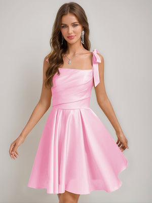 A-Line/Princess Square Pleated Mini Dresses Short Homecoming Dresses with Bow(s)