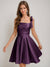 A-Line/Princess Square Pleated Mini Dresses Short Homecoming Dresses with Bow(s)