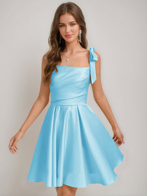 A-Line/Princess Square Pleated Mini Dresses Short Homecoming Dresses with Bow(s)