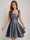 A-Line/Princess Square Pleated Mini Dresses Short Homecoming Dresses with Bow(s)