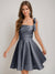 A-Line/Princess Square Pleated Mini Dresses Short Homecoming Dresses with Bow(s)