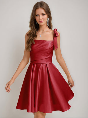 A-Line/Princess Square Pleated Mini Dresses Short Homecoming Dresses with Bow(s)