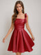A-Line/Princess Square Pleated Mini Dresses Short Homecoming Dresses with Bow(s)
