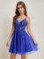 A-Line/Princess V-Neck Straps Tulle Short Homecoming Dresses with Beading Appliques