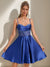 A-Line/Princess Cowl Straps Sleeveless Pleated Short Homecoming Dresses with Rhinestones