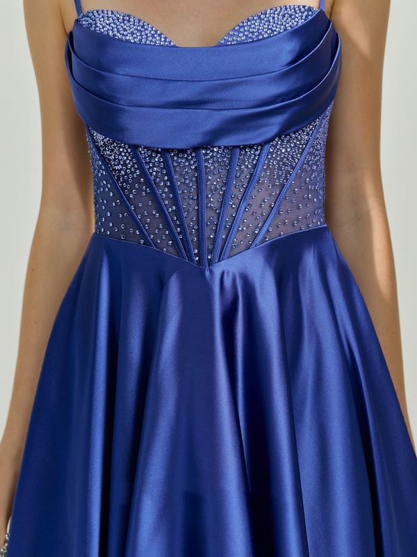 A-Line/Princess Cowl Straps Sleeveless Pleated Short Homecoming Dresses with Rhinestones