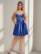 A-Line/Princess Cowl Straps Sleeveless Pleated Short Homecoming Dresses with Rhinestones