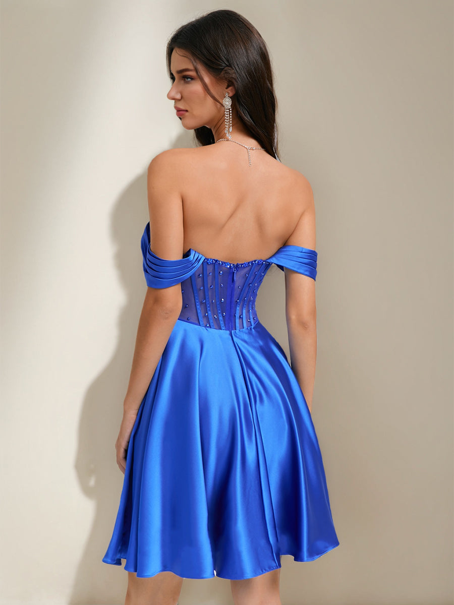 A-Line/Princess Off-the-Shoulder Short Elegant Homecoming Dresses with Rhinestones