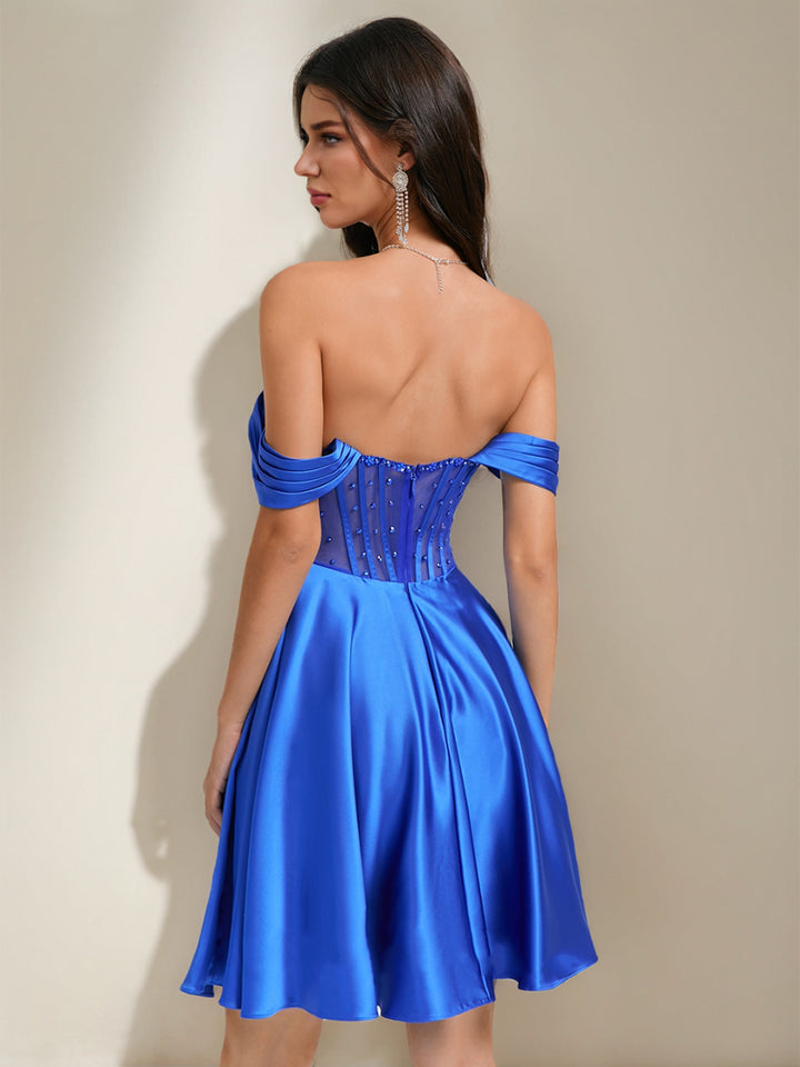 A-Line/Princess Off-the-Shoulder Short Elegant Homecoming Dresses with Rhinestones