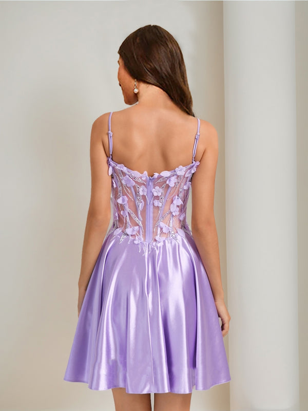 A-Line/Princess Sweetheart Beading Short Homecoming Dresses with 3D Floral