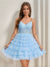 A-Line/Princess V-Neck Straps Ruffle Tiered Short Homecoming Dresses with Appliques