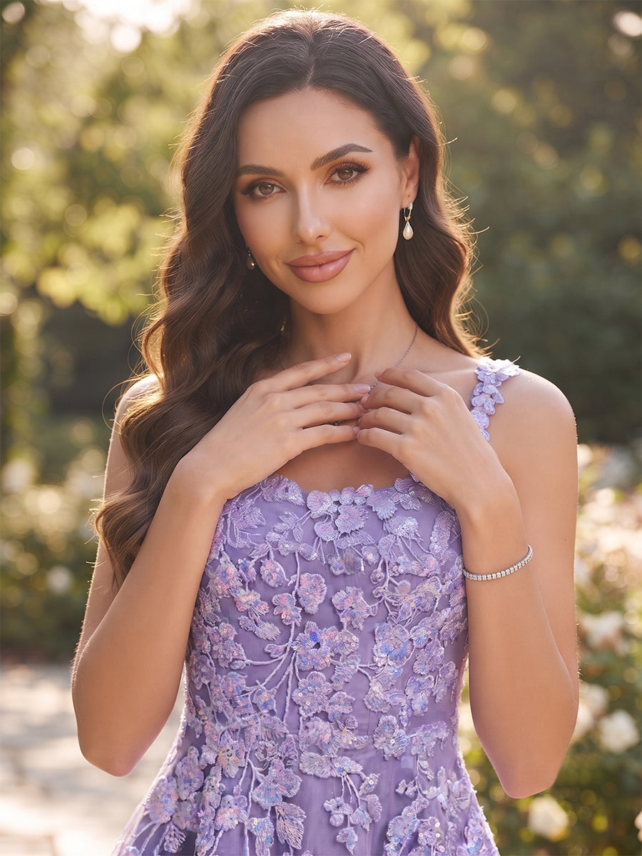 A-Line/Princess Scoop Short Homecoming Dresses with Sequins &amp; Lace Appliques