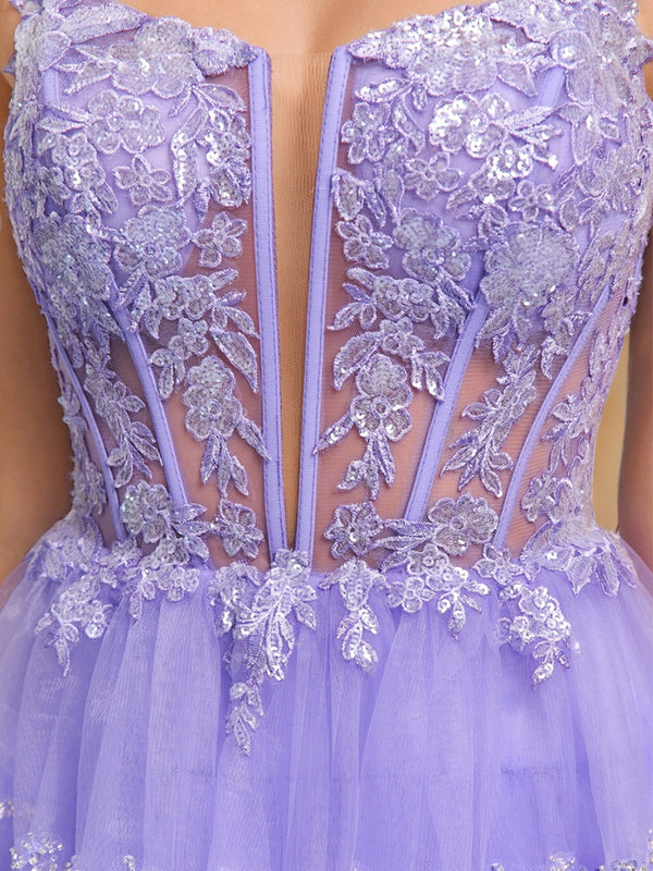 A-Line/Princess Spaghetti Straps Short/Mini Stylish Homecoming Dresses with Sequins & Ruffles