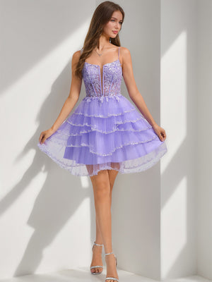 A-Line/Princess Spaghetti Straps Short/Mini Stylish Homecoming Dresses with Sequins & Ruffles