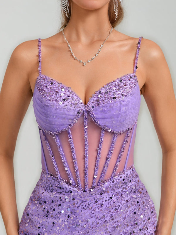 Sheath/Column V-Neck Straps Beaded Mini Dresses Short Homecoming Dresses with Sequins