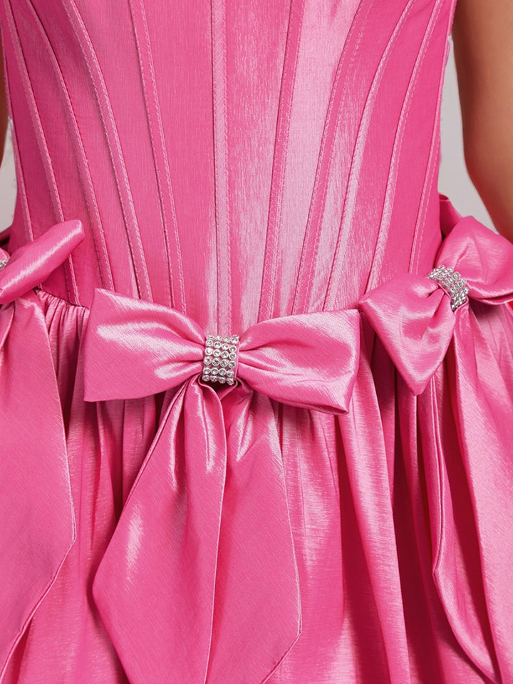 A-Line/Princess Strapless Ruffle Short Homecoming Dresses with Rhinestones &amp; Bow