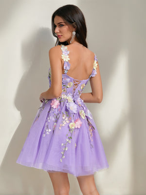 A-Line/Princess Sweetheart Sleeveless Pleated Tulle Homecoming Dresses with Appliques