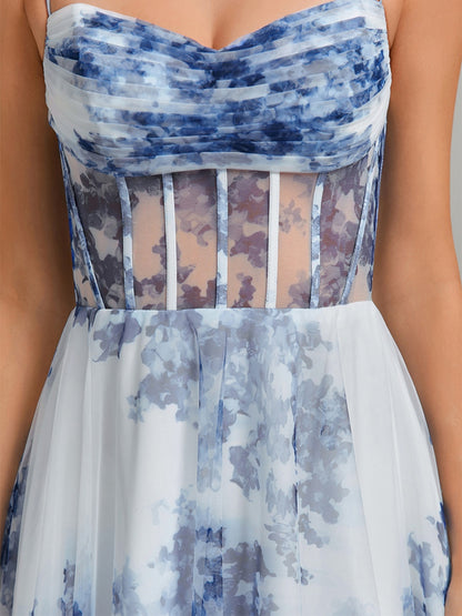 A-Line/Princess Sweetheart Printed Floral Short/Mini Homecoming Dresses