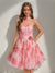 A-Line/Princess Sweetheart Printed Floral Short Homecoming Dresses with Ruffles
