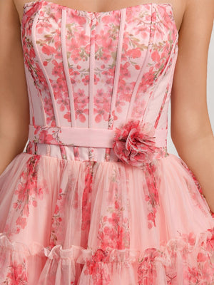 A-Line/Princess Sweetheart Printed Floral Short Homecoming Dresses with Ruffles