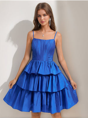 A-Line/Princess Straps Ruffle Tiered Short Homecoming Dresses with Bow