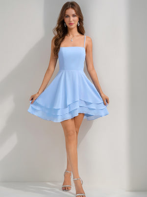 A-Line/Princess Square Neck Short Chiffon Homecoming Dresses with Bowknot