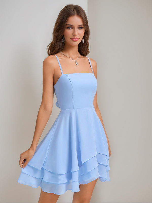 A-Line/Princess Square Neck Short Chiffon Homecoming Dresses with Bowknot