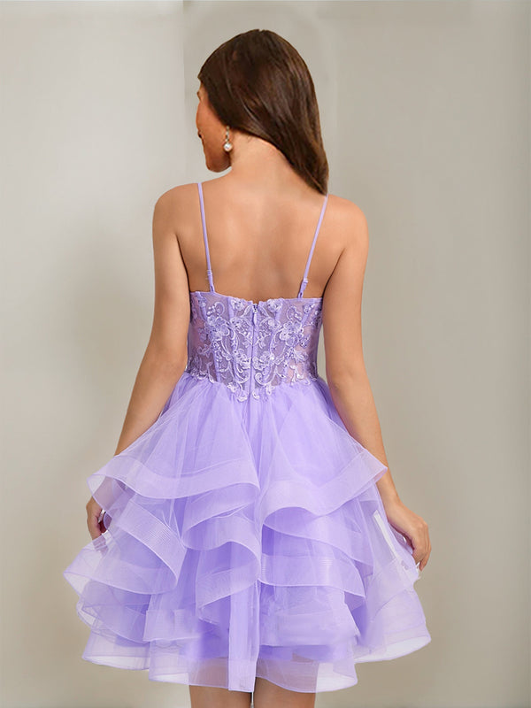 Ball Gown Spaghetti Straps Noble Tulle Short Homecoming Dresses with Beads