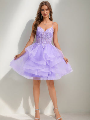 Ball Gown Spaghetti Straps Noble Tulle Short Homecoming Dresses with Beads